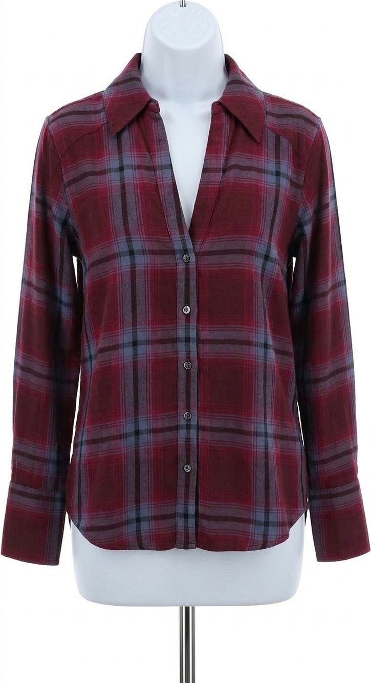NEW PAIGE davlyn long sleeve button down flannel shirt in night shadow/royale